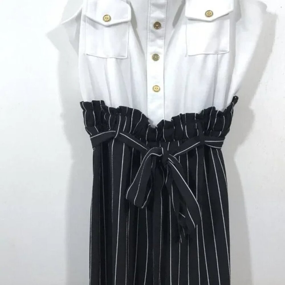 Wide Leg Jumpsuit Black White Pinstripe XL